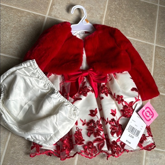 Red and White Floral Dress with Jacket - Picture 7 of 7